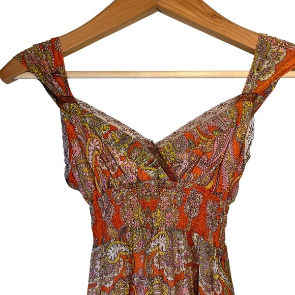 Free People Silk Babydoll Y2K Festival Coachella Lace Trim Hippie Boho Slip XS - Picture 4 of 15